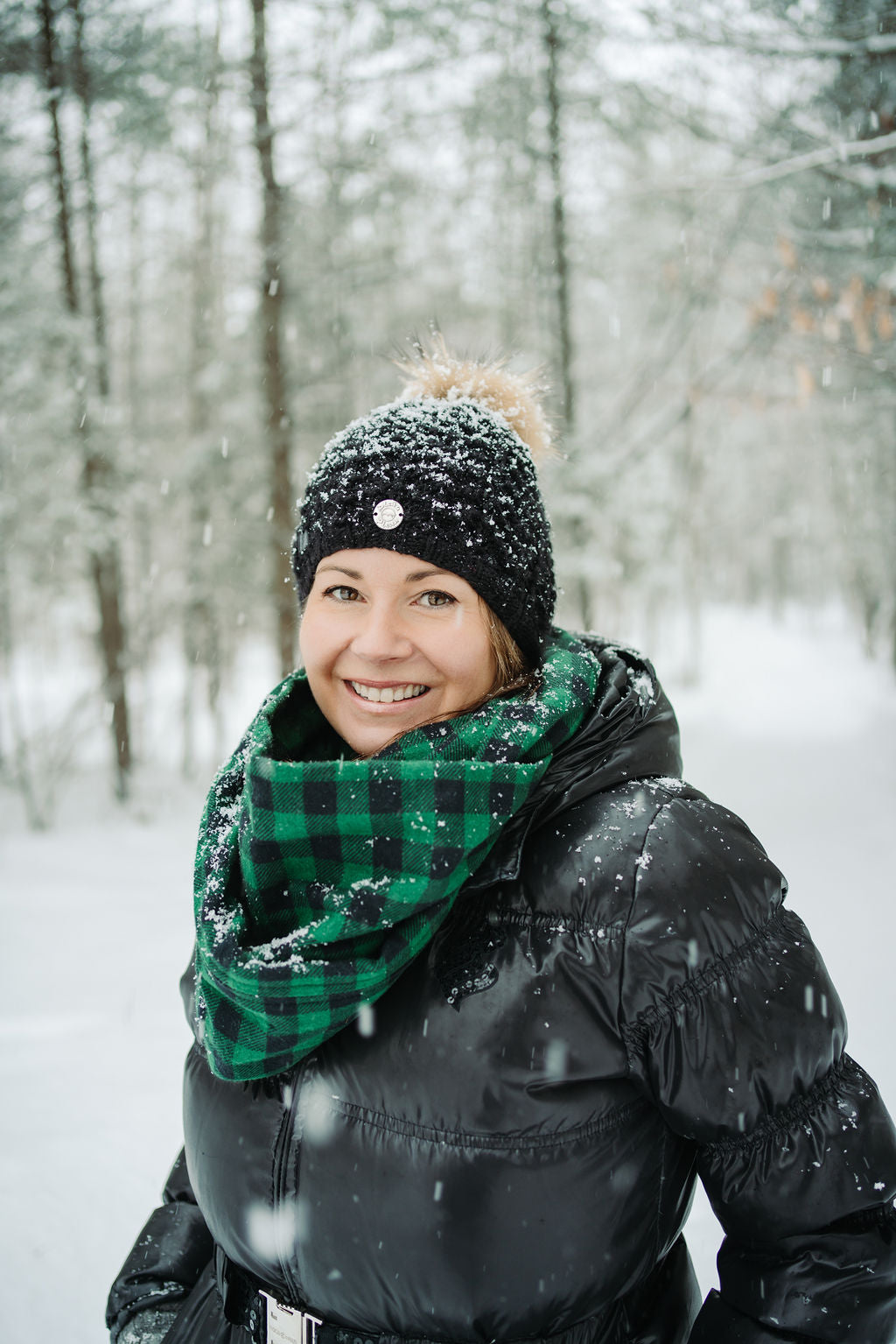 Foulard d'hiver en flanelle carreauté vert et noir