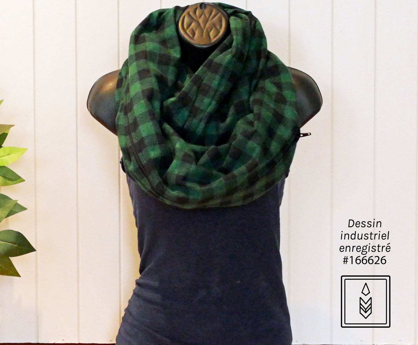 Foulard d'hiver en flanelle carreauté vert et noir