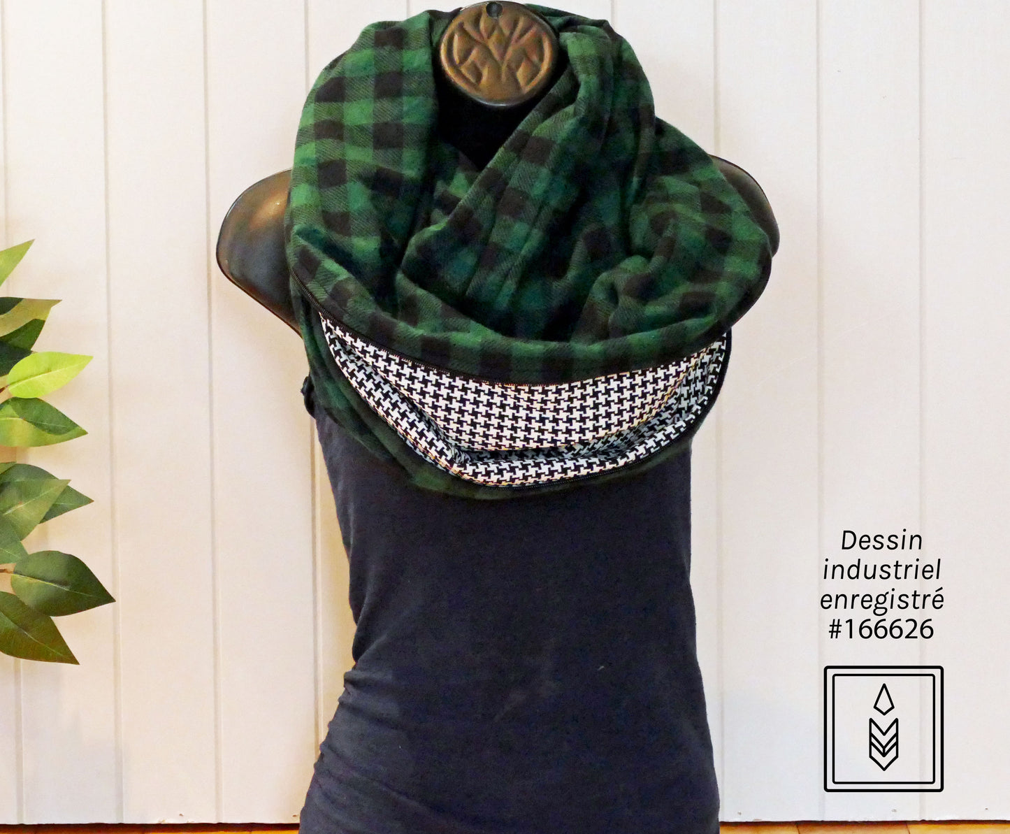 Foulard d'hiver en flanelle carreauté vert et noir