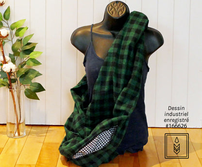 Foulard d'hiver en flanelle carreauté vert et noir